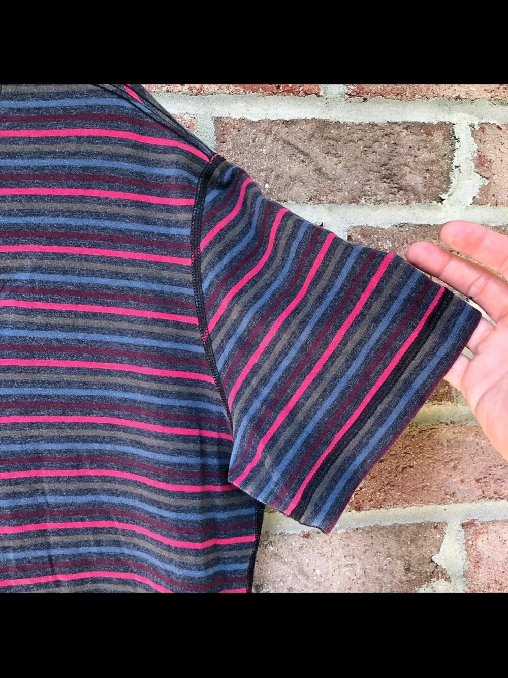 Lululemon Men's Striped Crew Neck T-Shirt - Black & Red